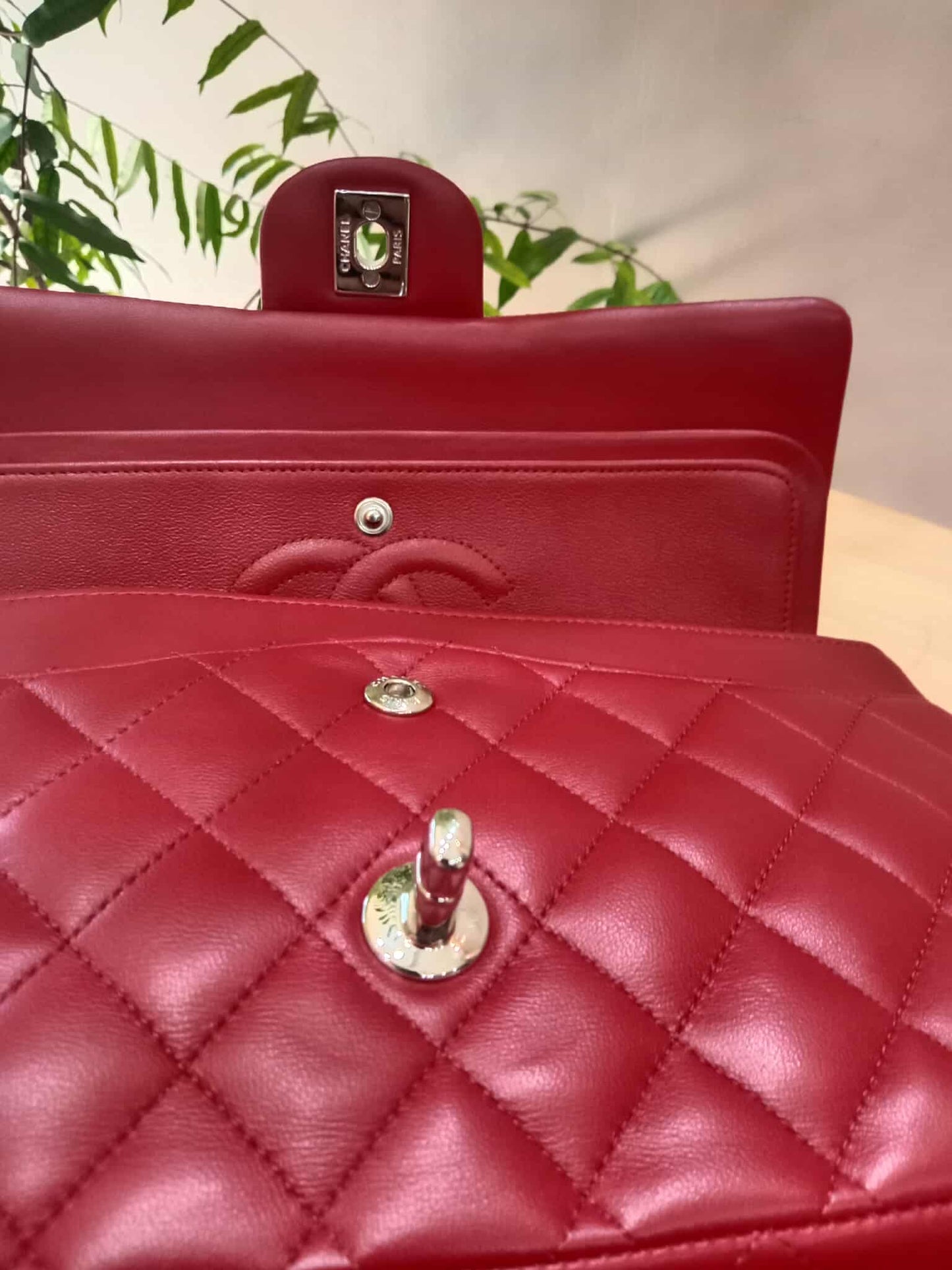 Chanel Timeless Red Quilted Lambskin Classic Double Flap Medium Series 17