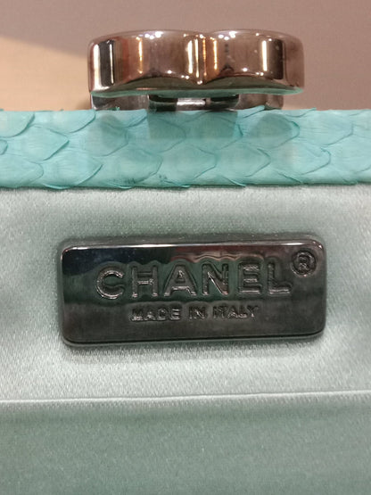 Chanel Mint Green Python Leather Clutch With a Silver-Toned Kiss-Lock Closure Series 15