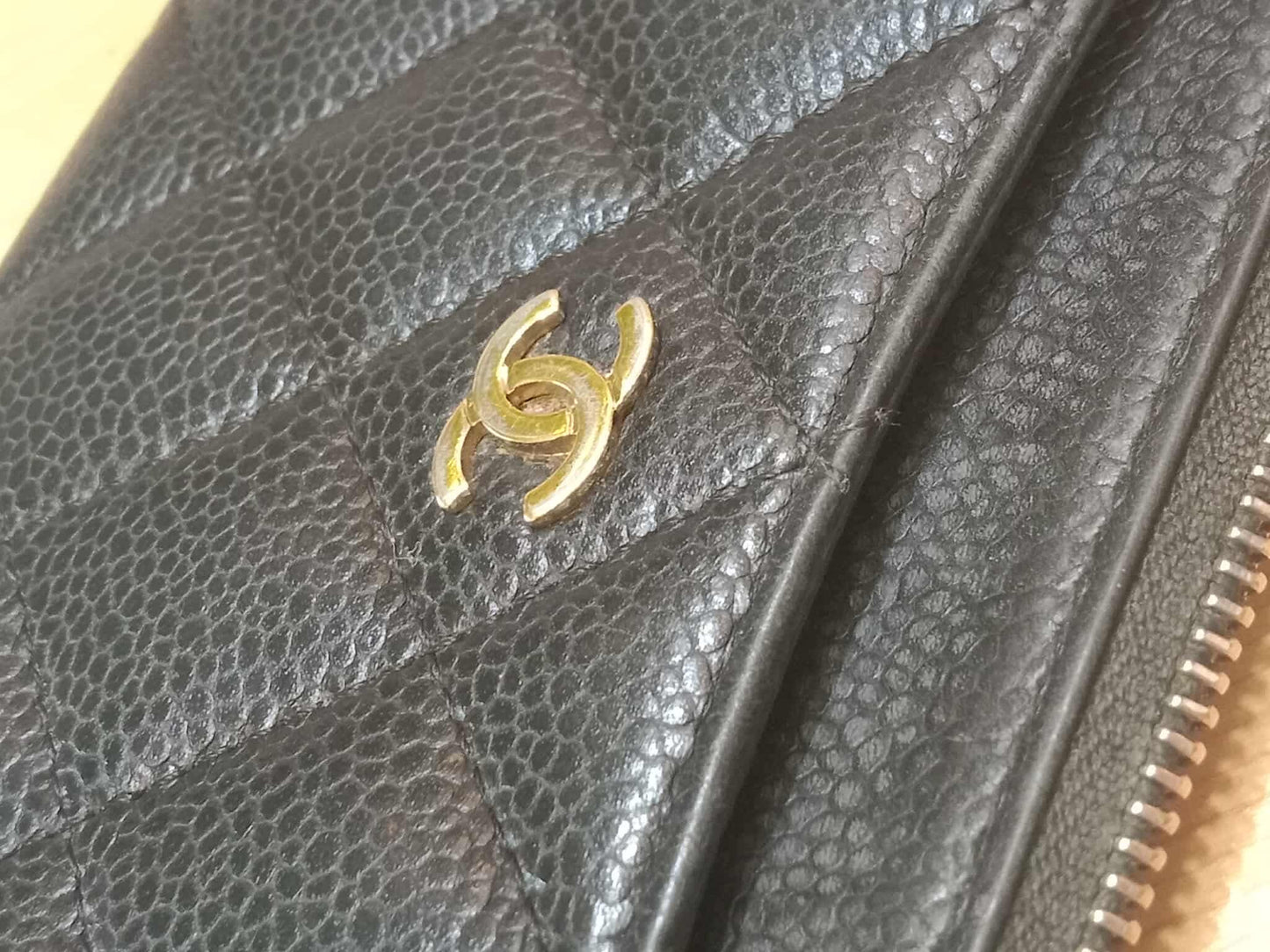 Chanel Black Quilted Caviar Leather Zip Pouch Series 25
