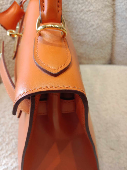 Hermes Kelly 28 Boxcalf Poppy Orange Stamp F Square