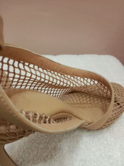 Bottega Veneta Mesh Nappa Chunky Chain Sandals Beige Size 36