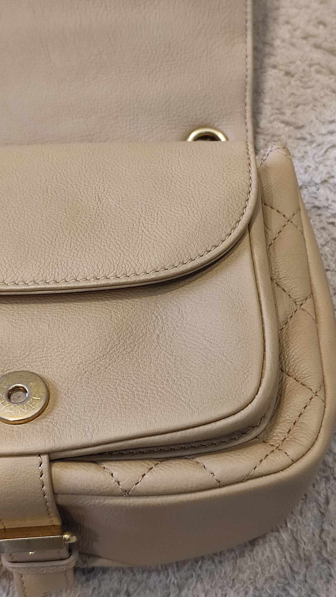 Chanel Messenger Flap Bag Lambskin Beige Series 27 Fullset