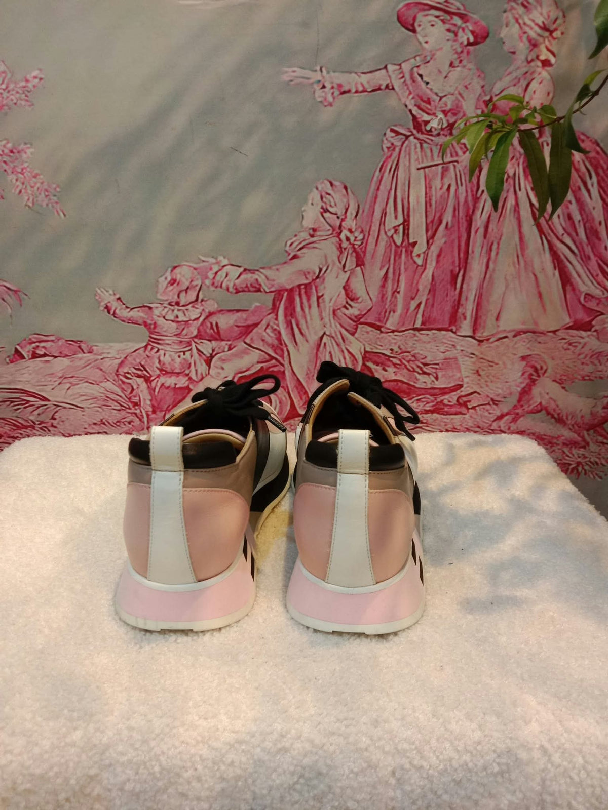 Hermes Rebus Sneakers Rose Aube/Black/White/Taupe Size 37.5