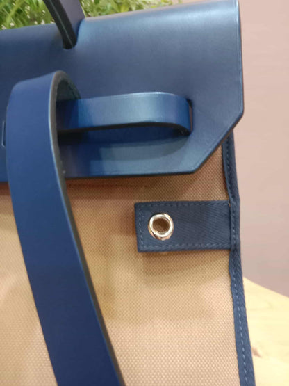 Hermes Herbag Ado Zip Backpack Canvas Bicolor Tan/Blue Stamp U 2022