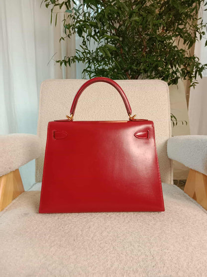 Hermes Kelly 28 Calfbox Leather Rouge VIF Stamp F Square 2002
