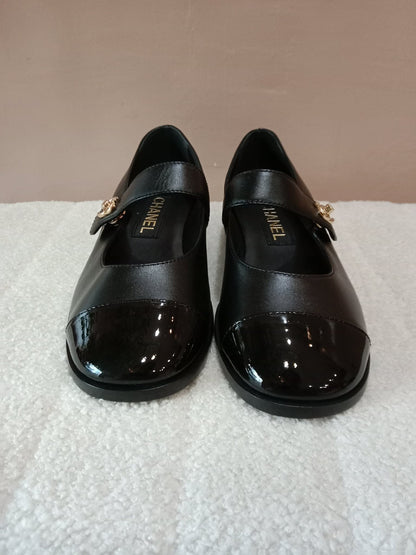 Chanel Mary Jane CC Clasp Flats Black Size 36.5