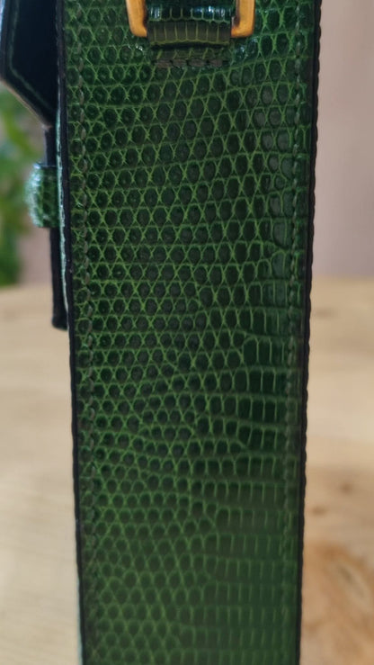 Hermes Lizard Green Vintage Bag Stamp O Circle 1985