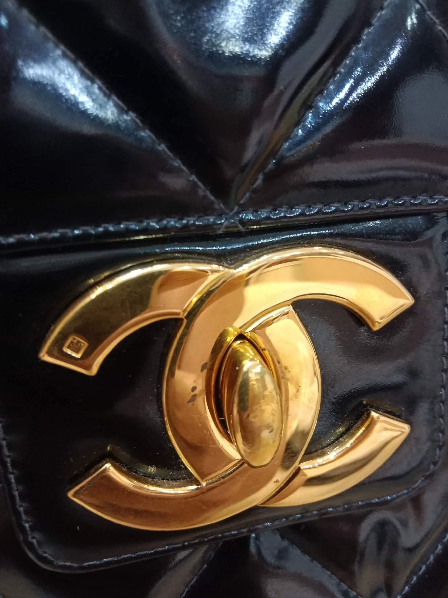 Chanel Vintage Briefcase Quilted Patent Black