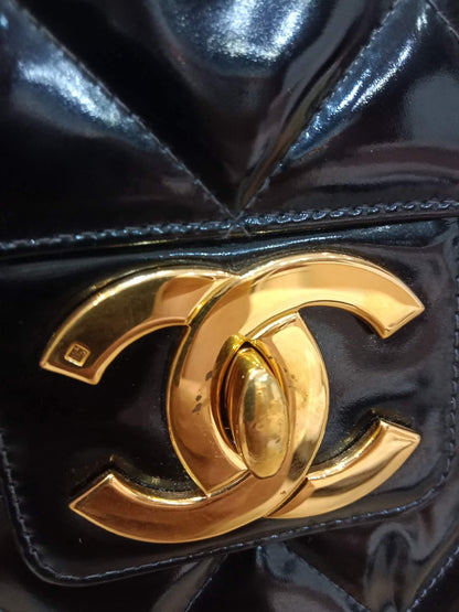 Chanel Vintage Briefcase Quilted Patent Black