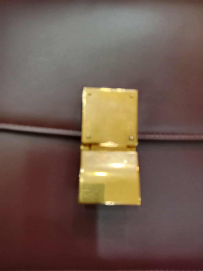 Celine Medium Classic Box Bag In Burgundy Calfskin Leather