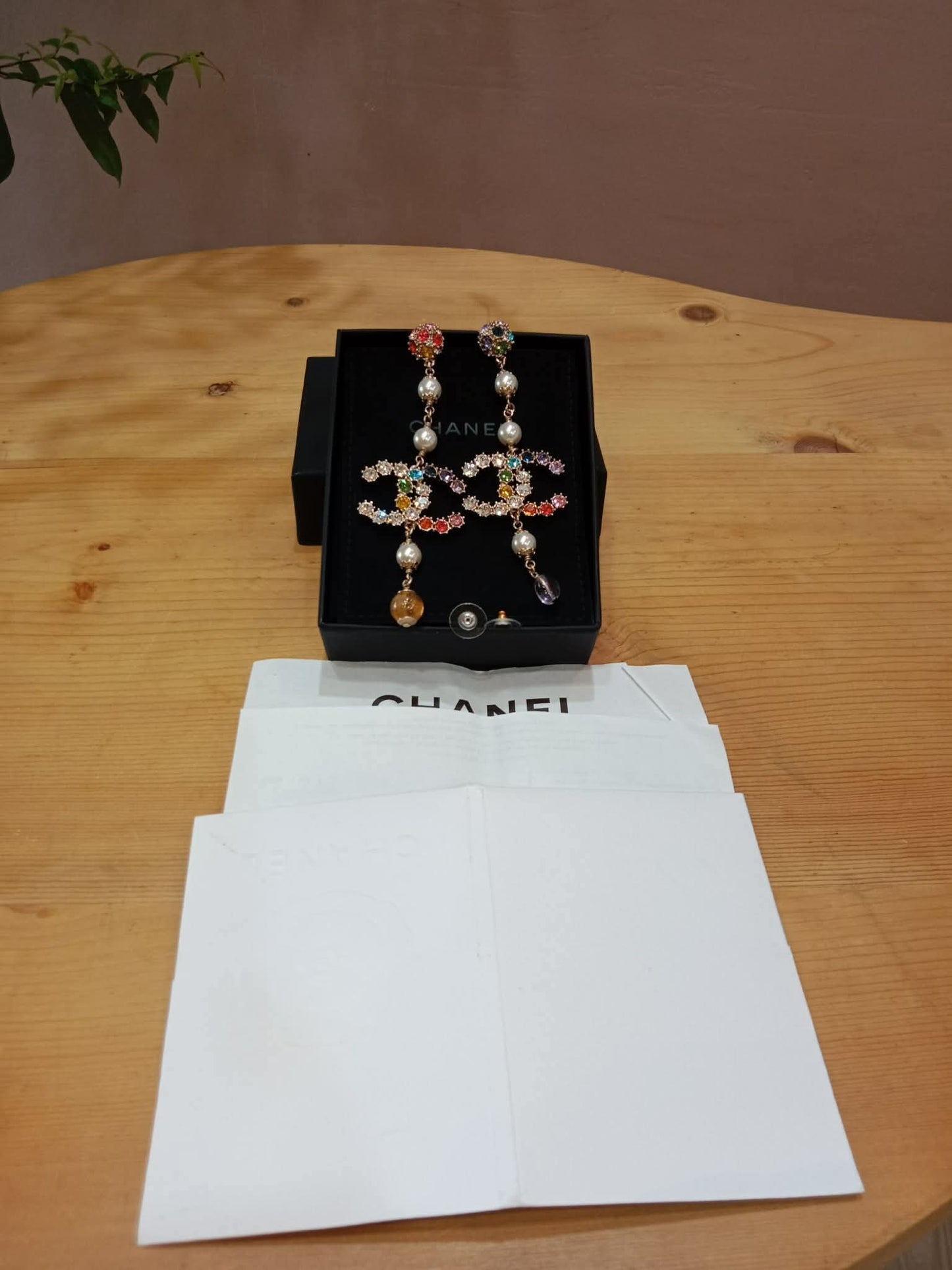Chanel Rainbow Crystal CC Drop Earrings
