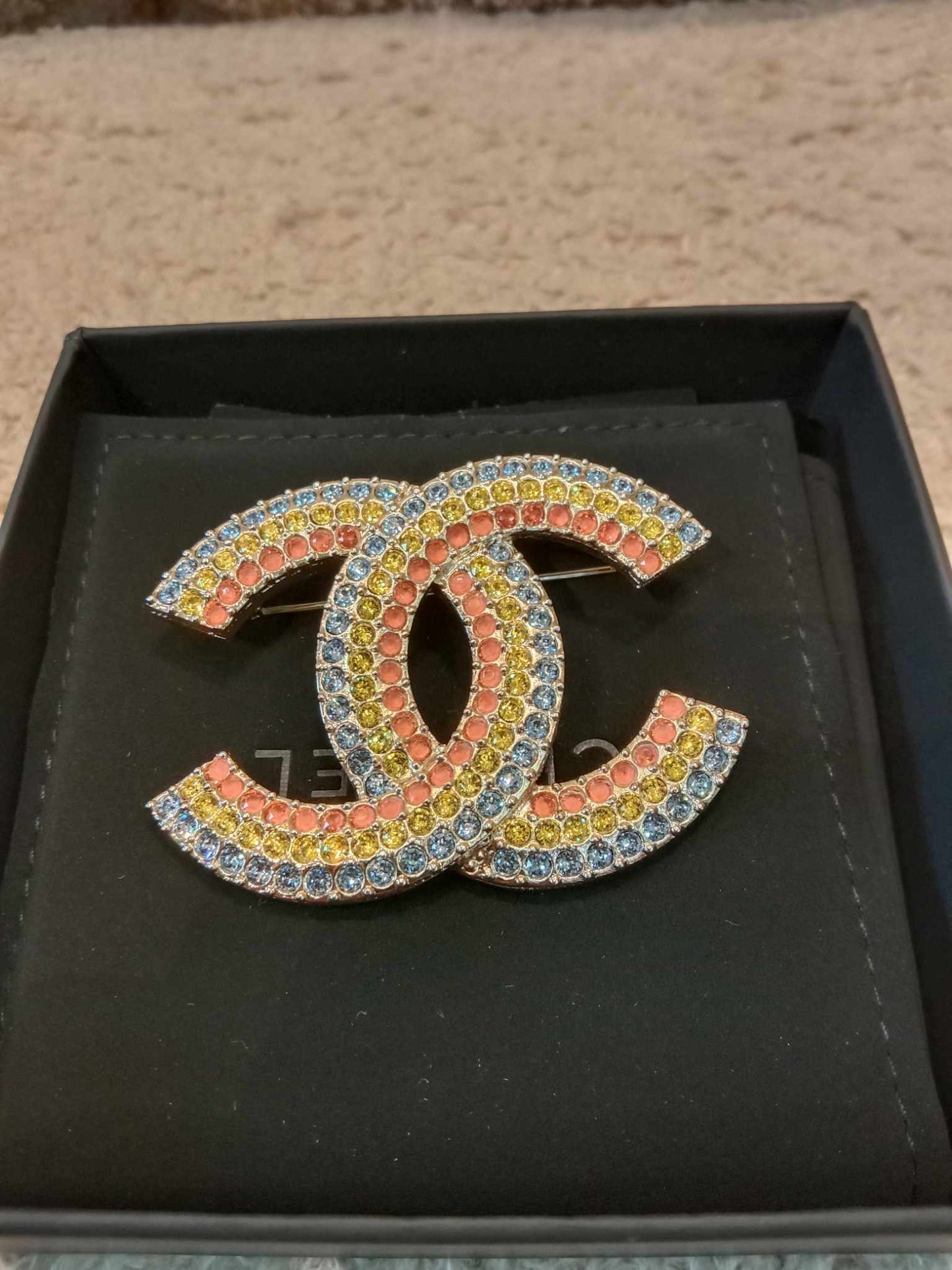 Chanel Coco Mark Rainbow Gold Brooch