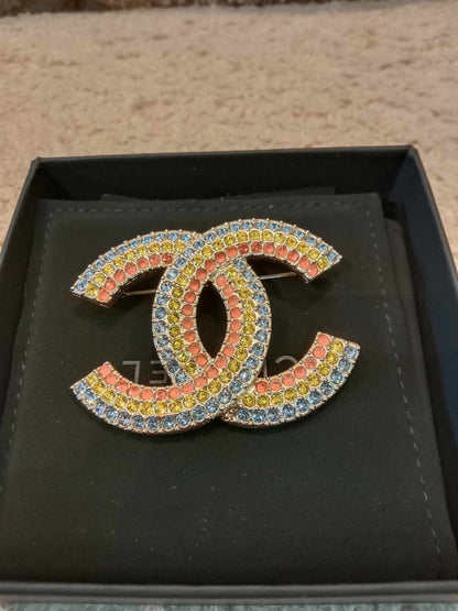 Chanel Coco Mark Rainbow Gold Brooch