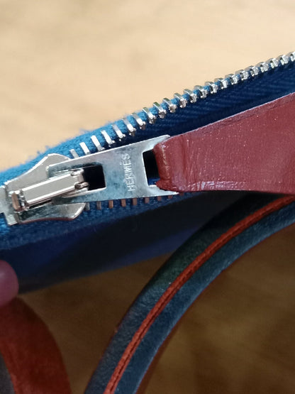 Hermes Herbag Zip 31 Bicolor Blue/Red Canvas & Leather Stamp X 2016