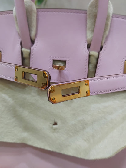 Hermes Birkin 25 Mauve Sylvestre Swift Rose Gold Hardware Stamp W 2024