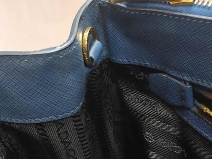Prada Saffiano Lux Double Zip Tote Bag Blue GHW (208)