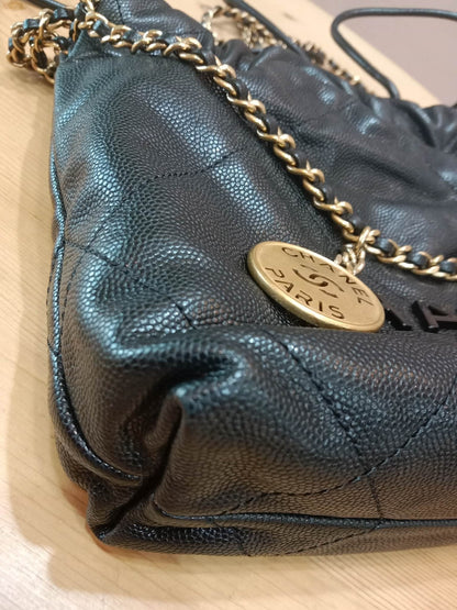 Chanel 22 Shiny Caviar Black Monochrome Mini Microchipped