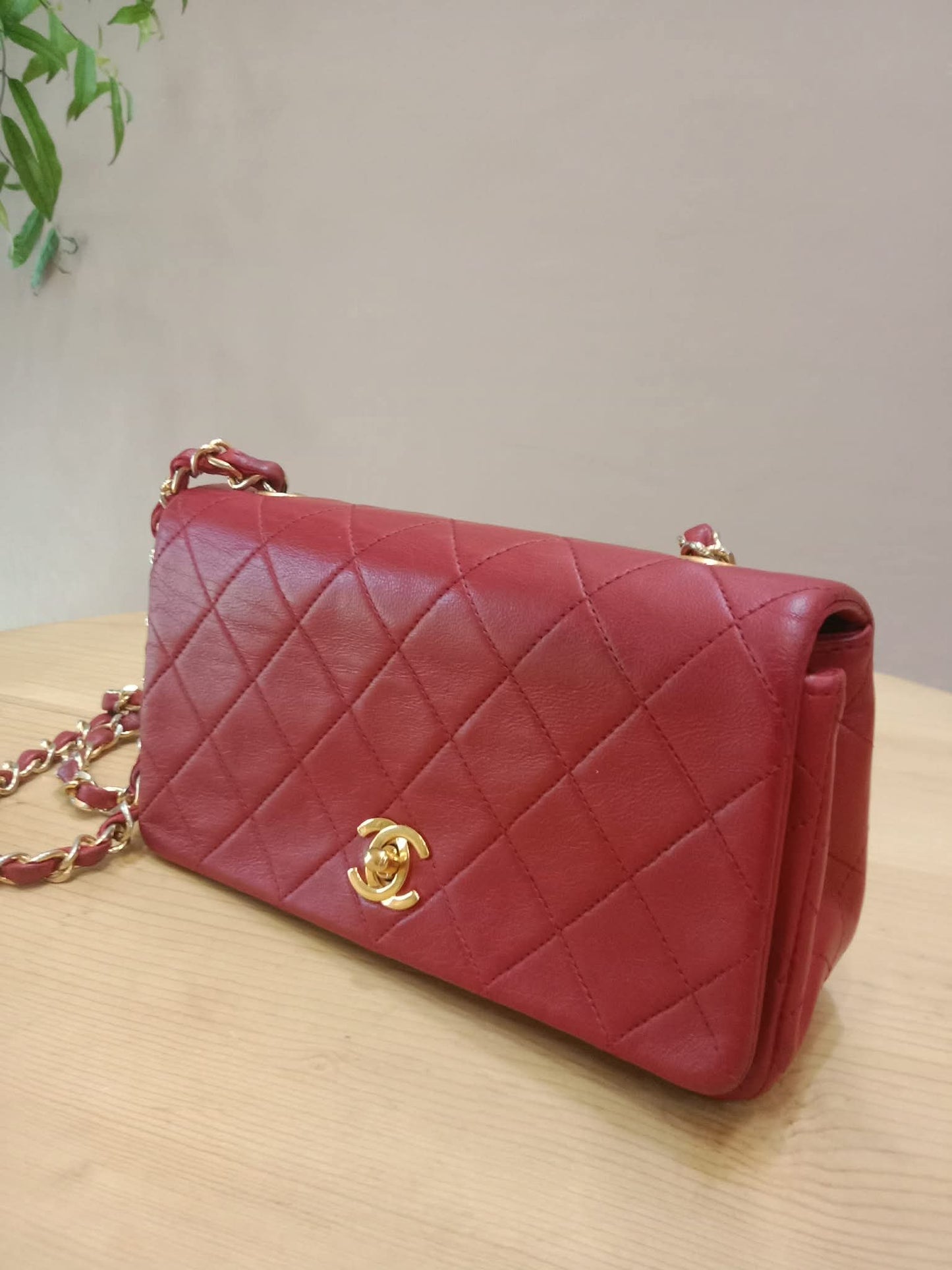 Chanel Red Matelasse Lambskin Chain Flap Shoulder Bag Series 1