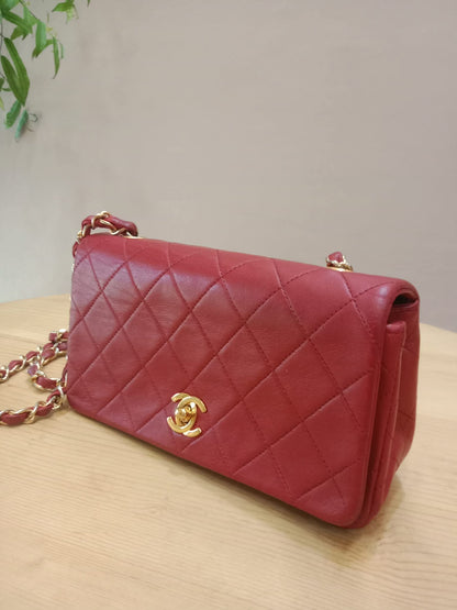 Chanel Red Matelasse Lambskin Chain Flap Shoulder Bag Series 1