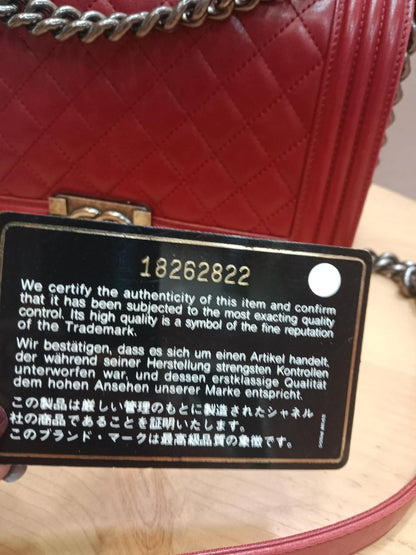 Chanel Le Boy Bag Red Lambskin Medium Series 18