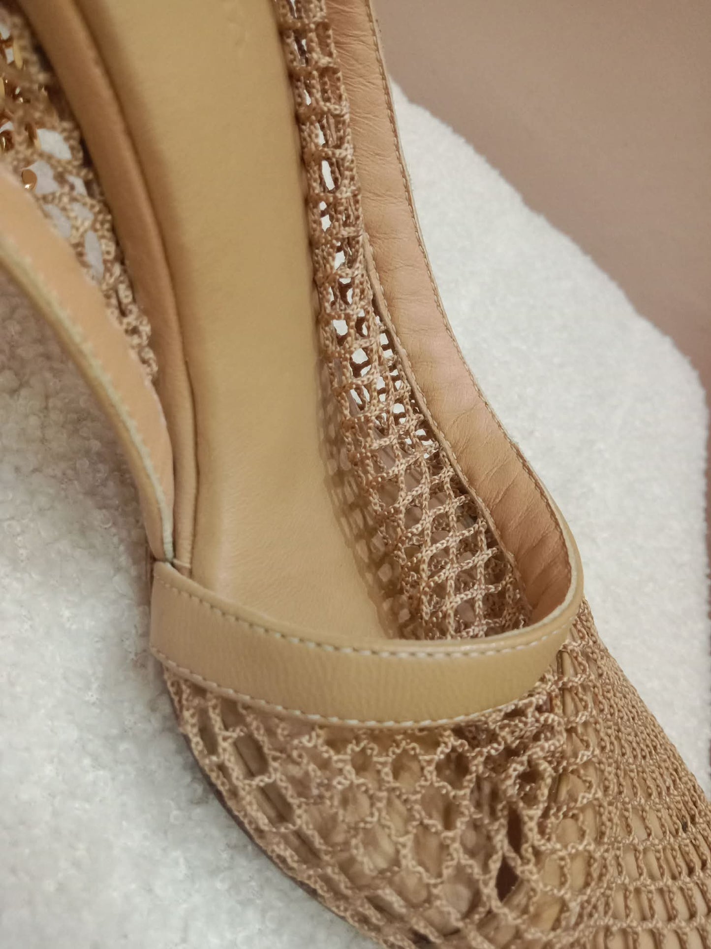Bottega Veneta Mesh Nappa Chunky Chain Sandals Beige Size 36