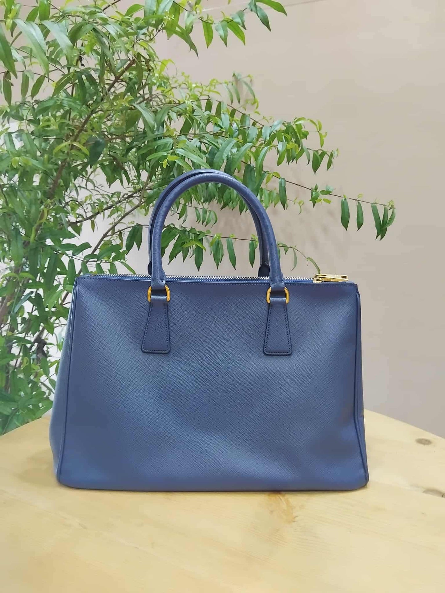 Prada Saffiano Lux Double Zip Tote Bag Blue GHW (208)