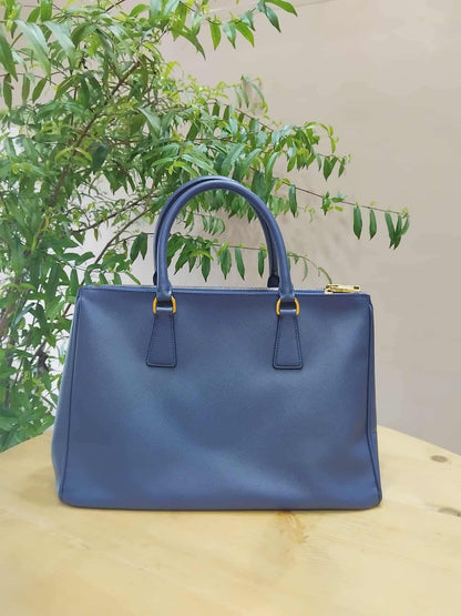 Prada Saffiano Lux Double Zip Tote Bag Blue GHW (208)