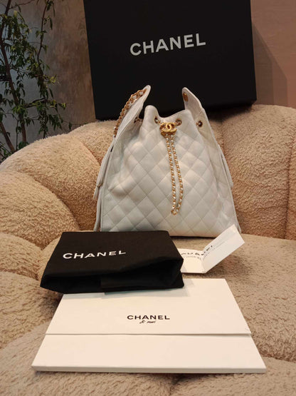 Chanel 25 Medium Hobo Bag Caviar White Microchipped Brandnew