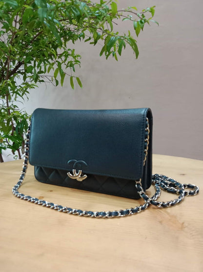 Chanel CC Box Wallet On Chain Caviar Navy Blue Series 27