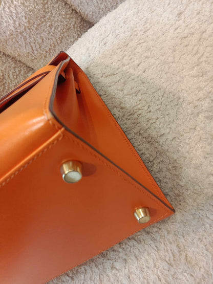 Hermes Kelly 28 Boxcalf Poppy Orange Stamp F Square