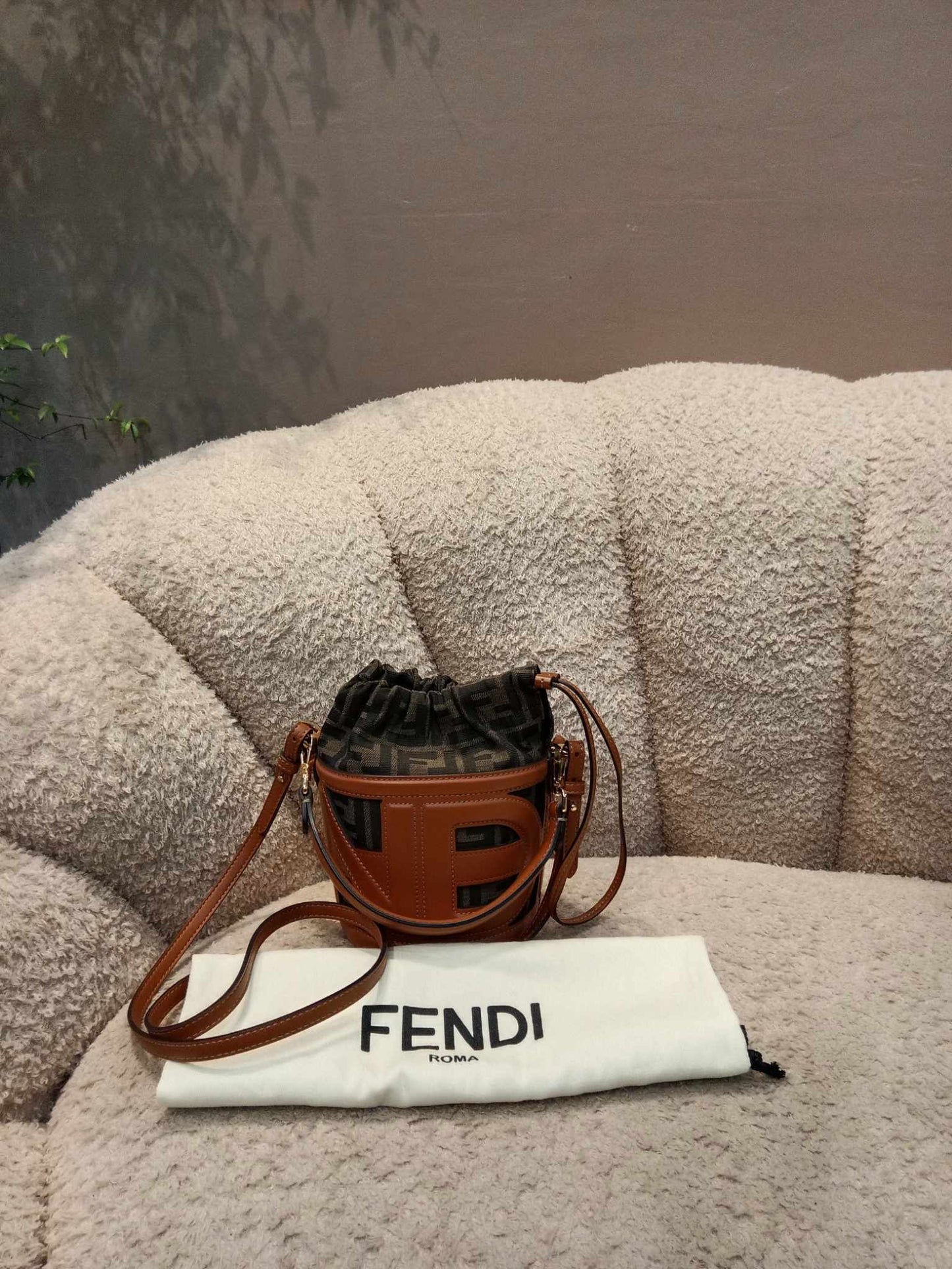 Fendi Step Out Canvas Bucket Bag Brown