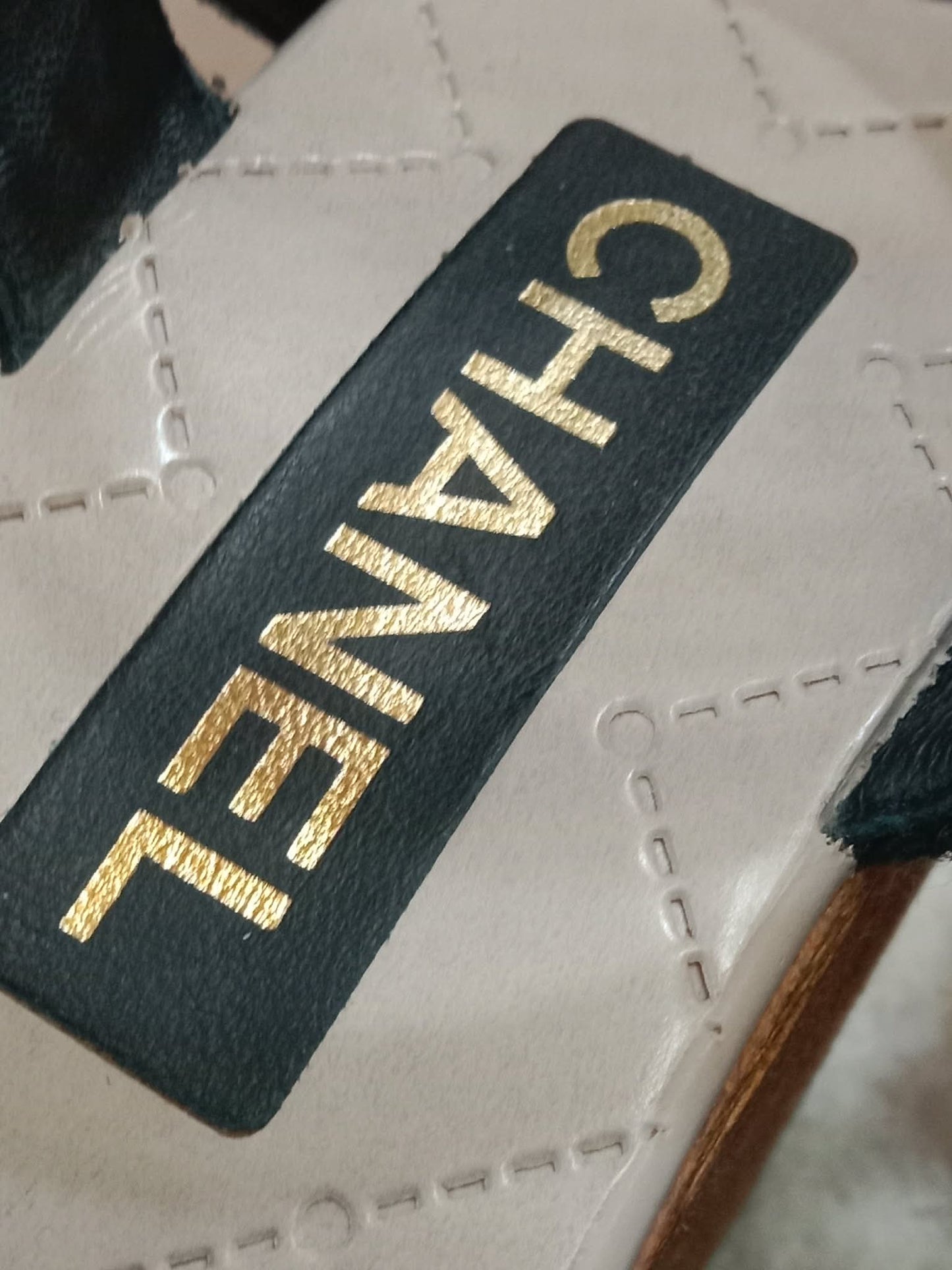 Chanel Wedge Sandals Black Canvas Embroidered Interlocking CC Logo Size 36