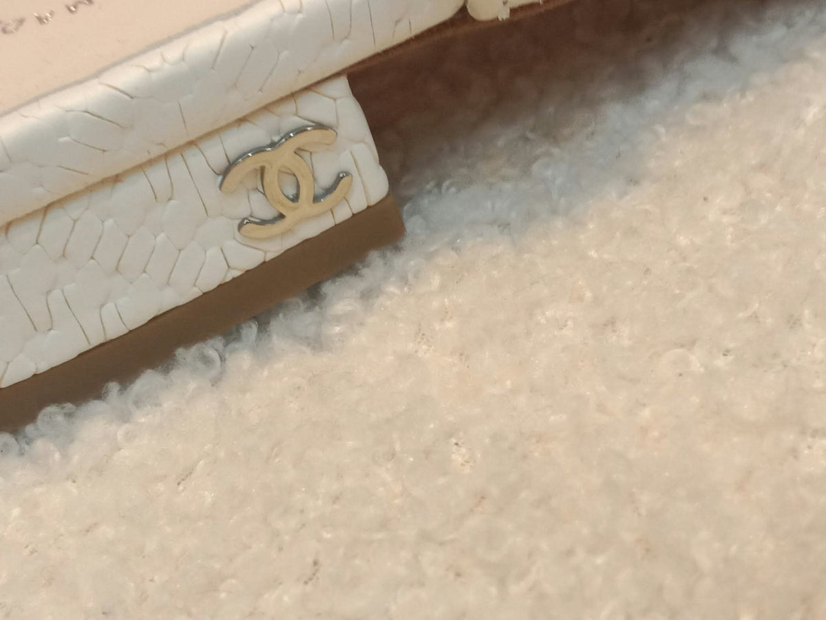 Chanel White and Beige Slingback Flat Shoes Size 36.5