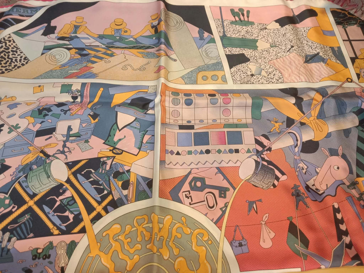 Hermes Factory Double-Face Carre 90 Silk Scarf