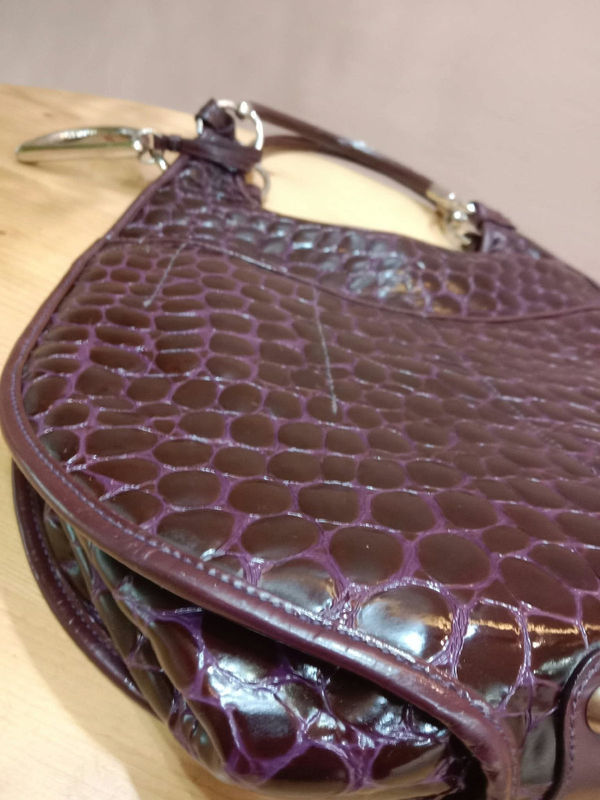 Christian Dior 61 Crocodile Embossed Tote Burgundy Bag