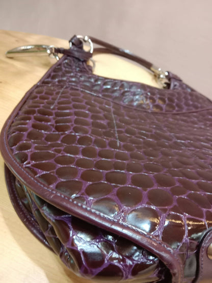 Christian Dior 61 Crocodile Embossed Tote Burgundy Bag