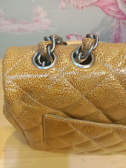 Chanel Quilted Classic Crumpled Patent Jumbo Single Flap Caramel Series 12