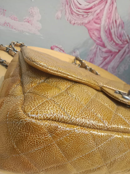 Chanel Quilted Classic Crumpled Patent Jumbo Single Flap Caramel Series 12