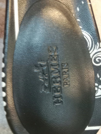 Hermes Oasis Slide Sandals Black Velvet Size 35