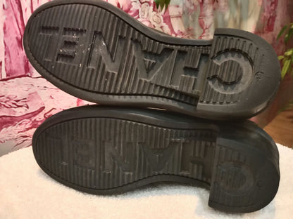 Chanel Black and White Rubber Rain Boots Size 38