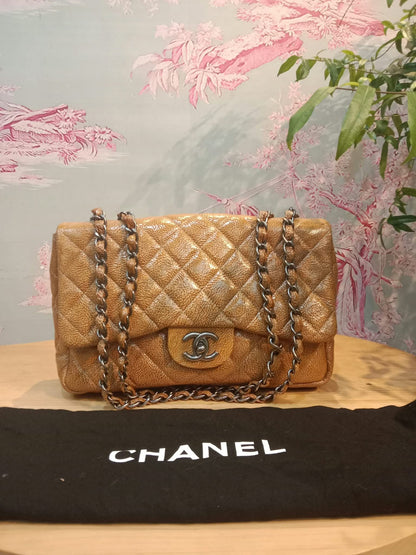 Chanel Quilted Classic Crumpled Patent Jumbo Single Flap Caramel Series 12