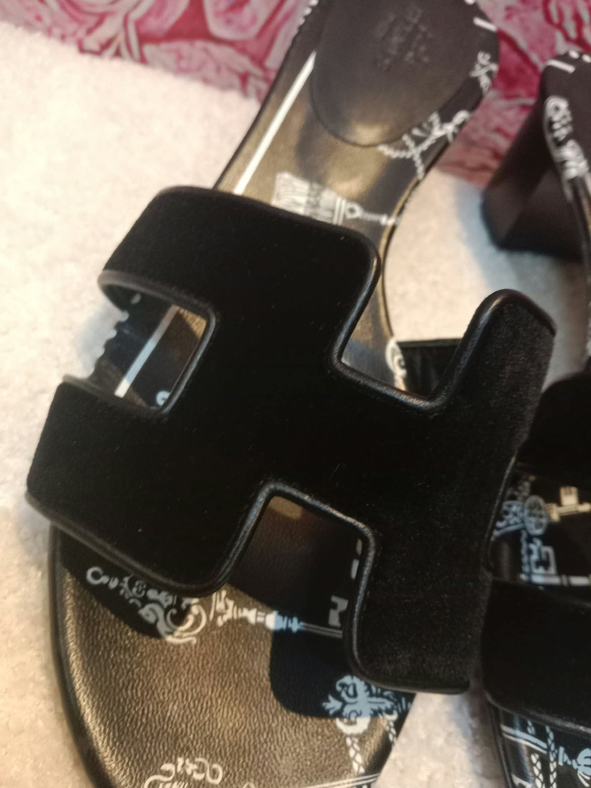 Hermes Oasis Slide Sandals Black Velvet Size 35