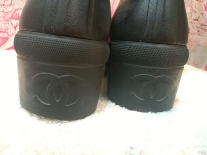 Chanel Black and White Rubber Rain Boots Size 38