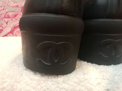 Chanel Black and White Rubber Rain Boots Size 38