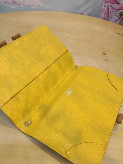 Hermes Agenda Passport Holder Jaune/Gold Epsom Stamp E Square 2001