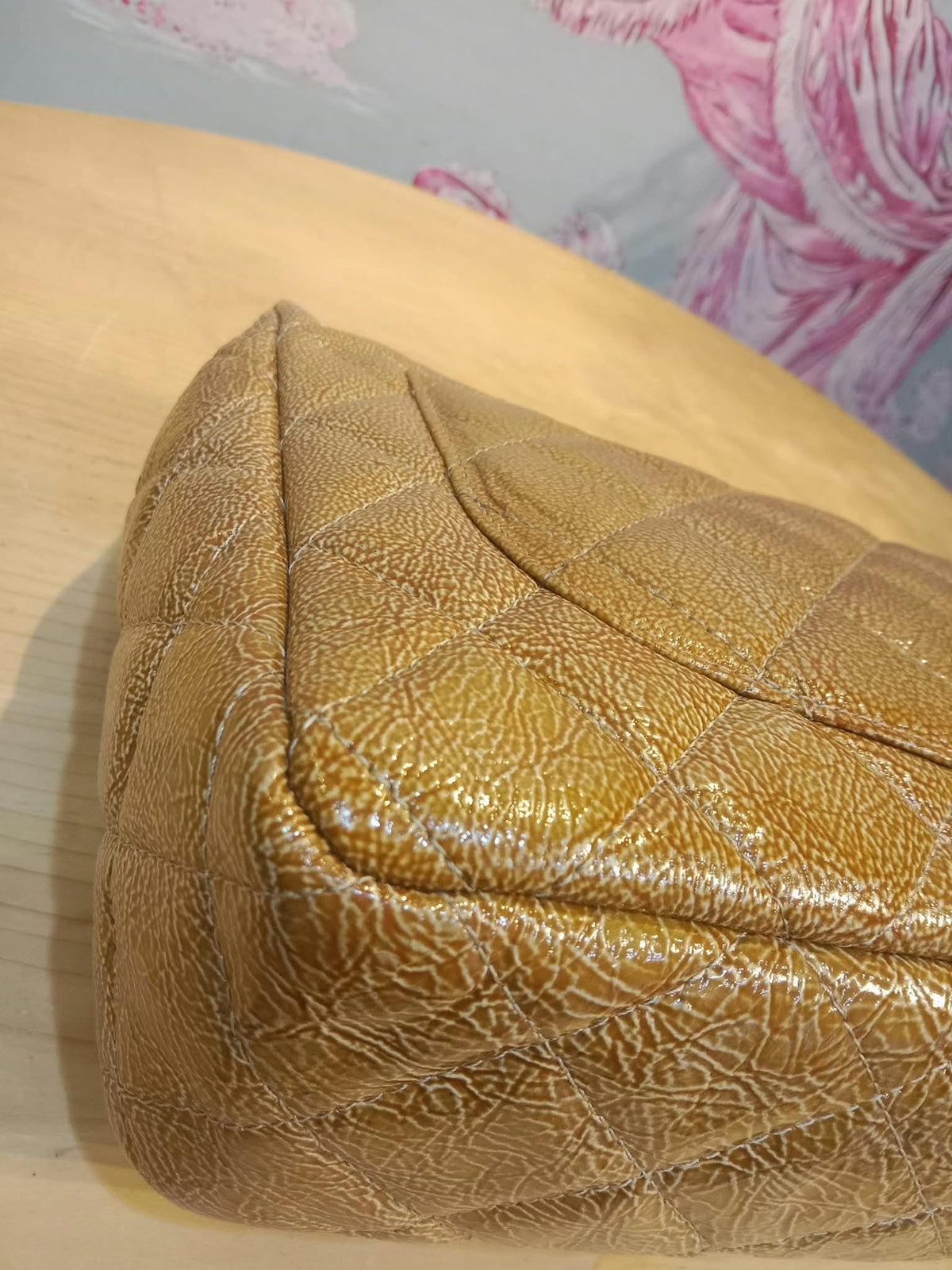 Chanel Quilted Classic Crumpled Patent Jumbo Single Flap Caramel Series 12
