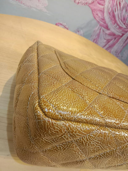 Chanel Quilted Classic Crumpled Patent Jumbo Single Flap Caramel Series 12