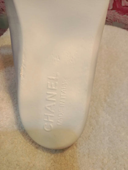 Chanel Black and White Rubber Rain Boots Size 38