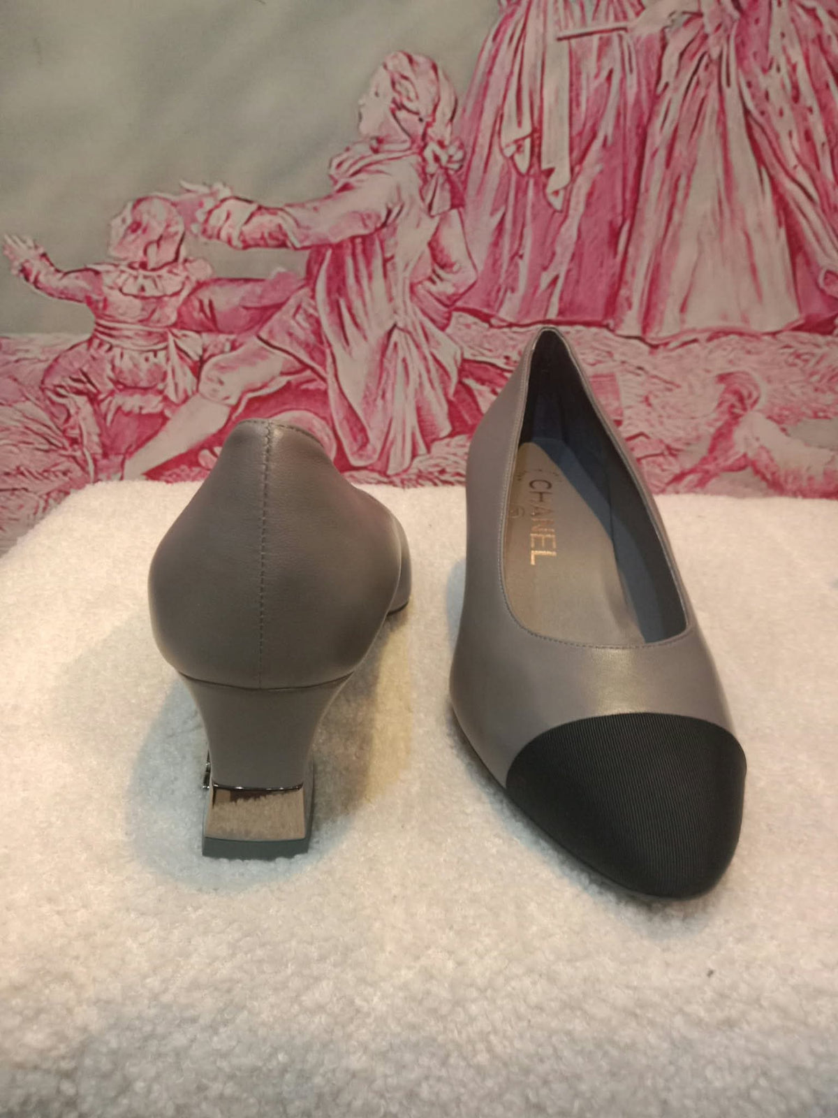 Chanel Slingback Pumps Grey and Black Size 36.5