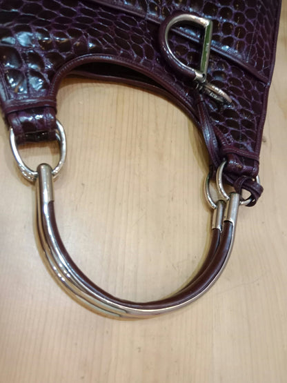 Christian Dior 61 Crocodile Embossed Tote Burgundy Bag